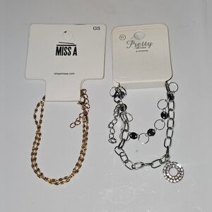 Gold Twisted Rope Bracelet & Layered Fashion Bracelet With Pendant BNIB